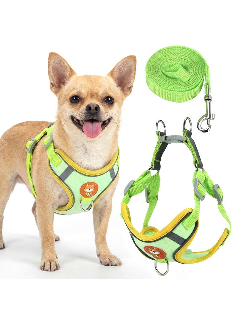 LAPET Dog Harness with 1.5M Leash for Walking, Adjustable Vest Harness Leash with Reflective Strips for Small or Medium and Large Size Dog(Green) - Image 1
